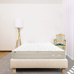 LUXURY LITERIE Ensemble Matelas Sublime, 20 cm, mousses haute densité, ferme, face été/hiver + sommier beige ep20cm, 140x190cm