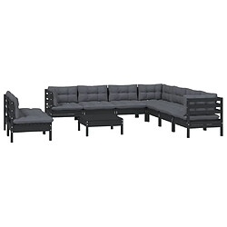 Avis Maison Chic Salon de jardin 10 pcs + coussins - Mobilier/Meubles de jardin - Table et chaises d'extérieur Noir Bois de pin solide -MN99338