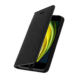 Avizar Etui Clapet Portefeuille iPhone SE 2022 / 2020 et 8 / 7 - Cuir véritable Noir