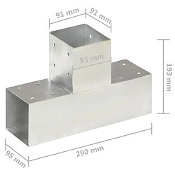 vidaXL Connecteur de poteau Forme en T Métal galvanisé 91x91 mm pas cher