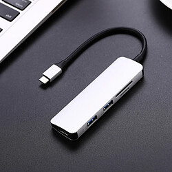 Wewoo HUB Type-C Hub de type C USB C Hub USB3.1 avec HDMI Hub combo 5 en 1 2 ports USB 3.0 Lecteur de carte SD TF Adaptateur USB Gris