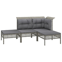 vidaXL Salon de jardin 4 pcs avec coussins Gris Résine tressée