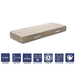 Literie Julien Matelas Latex Naturel 70x190 x 23 cm Ferme + Oreiller Visco - Tissu 100% Coton - Spécial Sommier Electrique - 7 Zones de Confort - Noyau Poli Lattex HR Dernière Génération - Très Respirant