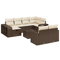 vidaXL Salon de jardin et coussins 11 pcs marron résine tressée