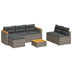 vidaXL Salon de jardin 5 pcs avec coussins gris résine tressée acacia