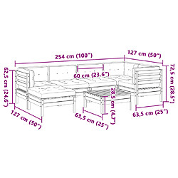 vidaXL Salon de jardin 7 pcs avec coussins cire marron bois pin massif pas cher