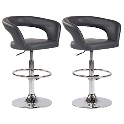 Decoshop26 Lot de 2 tabourets de bar assise moderne en PVC gris pieds et repose-pieds en métal chromé 10_0004218