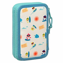 Plumier double Baby Shark Surfing Bleu Blanc 12.5 x 19.5 x 4 cm (28 Pièces) pas cher