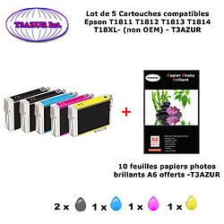 T18XL -5 cartouches compatibles Epson T1811 T1812 T1813 T1814 pour XP 102, 202, 205, 212, 215, 225, 30, 302, 305- PPA6 -T3AZUR