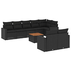 Maison Chic Ensemble Tables et chaises d'extérieur 9 pcs avec coussins,Salon de jardin noir résine tressée -GKD964538