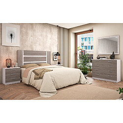 Pegane Ensemble chambre à coucher, tête de lit + 2 tables chevets + Commode + miroir mural coloris pin andersen, pin gris