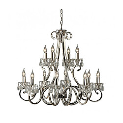 Interiors 1900 Chandelier Oksana, nickel poli, pendeloques cristal, 12 éclairages