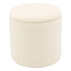 Aubry Gaspard Tabouret coffre bouclette blanche Ø 35 cm – Élégance et rangement pratique.