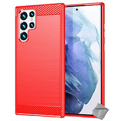 Htdmobiles Coque silicone gel carbone pour Samsung Galaxy S22 Ultra 5G + film ecran - ROUGE