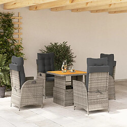 vidaXL Ensemble à manger de jardin 5 pcs coussins gris résine tressée