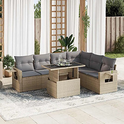 vidaXL Salon de jardin avec coussins 7 pcs beige résine tressée