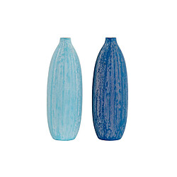 Vase DKD Home Decor Finition vieillie Bleu ciel Blue marine Dolomite méditerranéen (2 Unités) (11 x 11 x 36 cm)