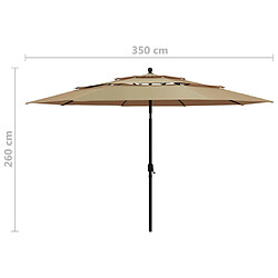 vidaXL Parasol de jardin à 3 niveaux avec mât en aluminium taupe 3,5 m pas cher