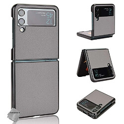 Htdmobiles Coque rigide simili cuir avant et arrière pour Samsung Galaxy Z Flip 4 5G - GRIS