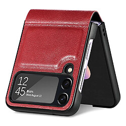 Coque en TPU + cuir véritable CASENEO pliable avec béquille pour votre Samsung Galaxy Z Flip4 5G - rouge