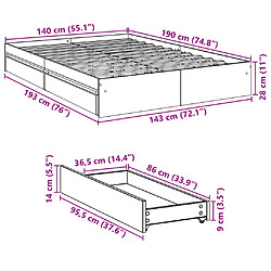 Vidaxl Cadre de lit et tiroirs chêne sonoma 140x200 cm bois ingénierie pas cher