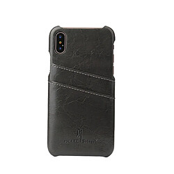 Wewoo Etui en cuir Fierre Shann Retro Oil en cire PU pour iPhone X / XS, avec emplacements pour cartes (noir)