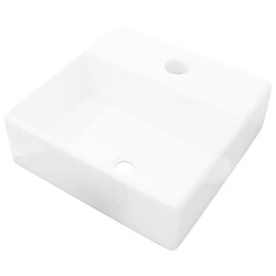 vidaXL Lavabo carré à trou pour robinet Céramique Blanc