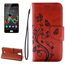 Wewoo Coque marron Wiko U Feel Lite Étui en cuir à rabats horizontaux à fleurs pressées avec boucle magnétique et Titulaire & Slots de cartes Portefeuille