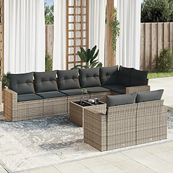 Maison Chic Salon de jardin 9 pcs avec coussins | Ensemble de Table et chaises | Mobilier d'Extérieur gris résine tressée -GKD15791