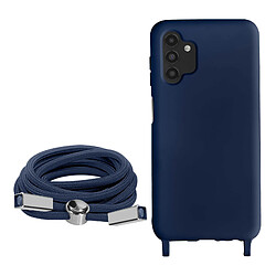 Avizar Coque Cordon Samsung Galaxy A13 4G Semi-rigide Lanière Tour du Cou 80cm Bleu