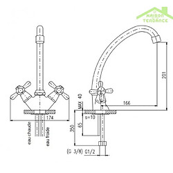 Mélangeur évier haut MORAVA pivotant en laiton noir mat H 22,9 cm