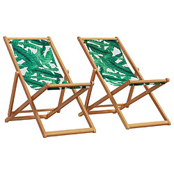 vidaXL Chaises de plage pliantes lot de 2 tissu et bois massif