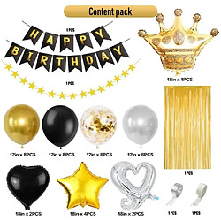 Euro Mega 47 Pièces Décorations Anniversaire de Fête en Noir Or Joyeux Anniversaire Ballons Fête Mariage Anniversaire