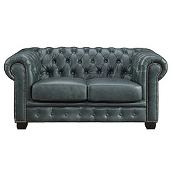 Vente-Unique Canapé chesterfield 2 places BRENTON 100% cuir de buffle premium - Vert de gris