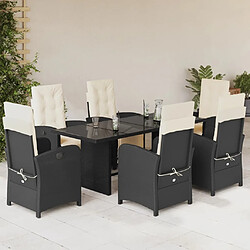 vidaXL Ensemble à manger de jardin coussins 7pcs Noir Résine tressée