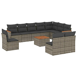 Maison Chic Salon de jardin 11 pcs avec coussins | Ensemble de Table et chaises | Mobilier d'Extérieur gris résine tressée -GKD66262