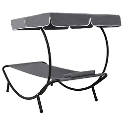 Acheter Helloshop26 Lit de repos transat chaise longue d'extérieur 200 cm avec auvent et oreiller gris 02_0012006