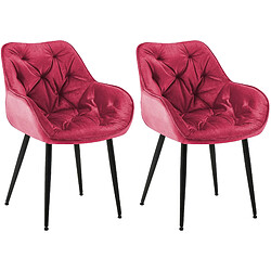 Decoshop26 Lot de 2 chaises de salle à manger design et moderne assise en velours rouge et pieds en métal noir 10_0001663