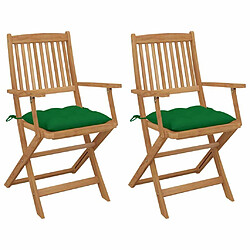 Maison Chic Lot de 2 Chaises pliables de jardin avec coussins | Chaises Relax d'extérieur Bois d'acacia -GKD92960