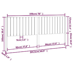 vidaXL Tête de lit Noir 205,5x4x100 cm Bois massif de pin pas cher