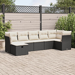 vidaXL Salon de jardin 7 pcs avec coussins noir résine tressée