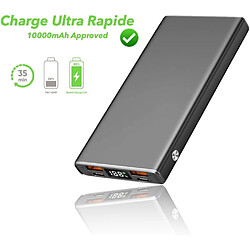 SANAG Batterie Externe Véritable10000Mah Grande Capacité Qc 22,5W, Charge Rapide Pd 20W, Power Bank Aluminium Avec Écran D'Affichage Numérique, Autorisé En Avion (Gris)