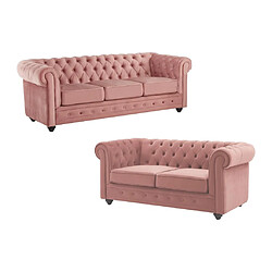 Vente-Unique Canapés 3 places et 2 places en velours rose pastel CHESTERFIELD 