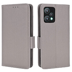 Etui en PU texture litchi, fermoir magnétique avec support, gris pour votre Realme 9 Pro