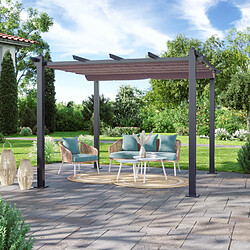 Avril Paris Tonnelle/Pergola aluminium 3x3m toile coulissante rétractable - Gris Taupe - Hero