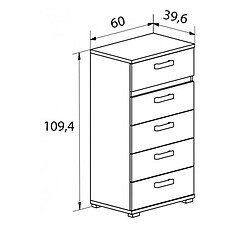 Pegane Chiffonnier commode meuble de rangement coloris blanc/graphite- Longueur 60 x Profondeur 39.6 x Hauteur 109.4 cm