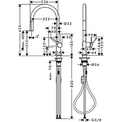 Mitigeur de cuisine HANSGROHE Talis M54 , avec douchette extractible 1 jet chromé - 72802000