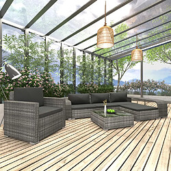 vidaXL Salon de jardin 8 pcs avec coussins résine tressée gris