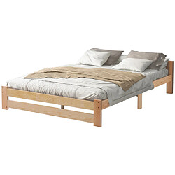 ComfortXL Lit En Bois Massif Solide Futon Avec Tête De Lit Et Sommier à Lattes, Naturel (200x140cm)