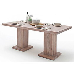 Table à manger en chêne chaulé avec 2 colonnes - L.180 x H.76 x P.90 cm -PEGANE-